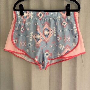 Simply Southern Preppy Aztec Running Shorts Size XL Blue and Pink Abstract Print